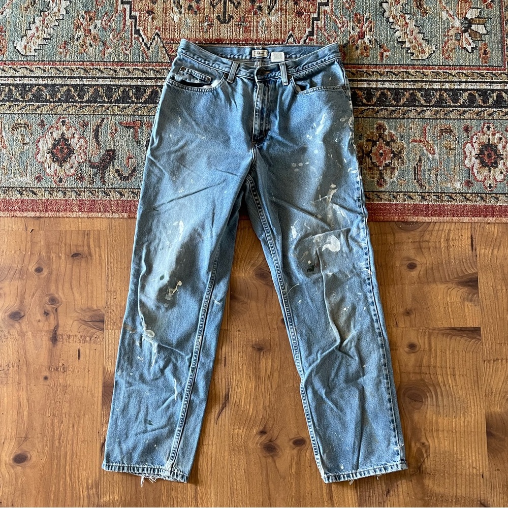 vintage grunge LL bean paint splatter destroyed denim jeans